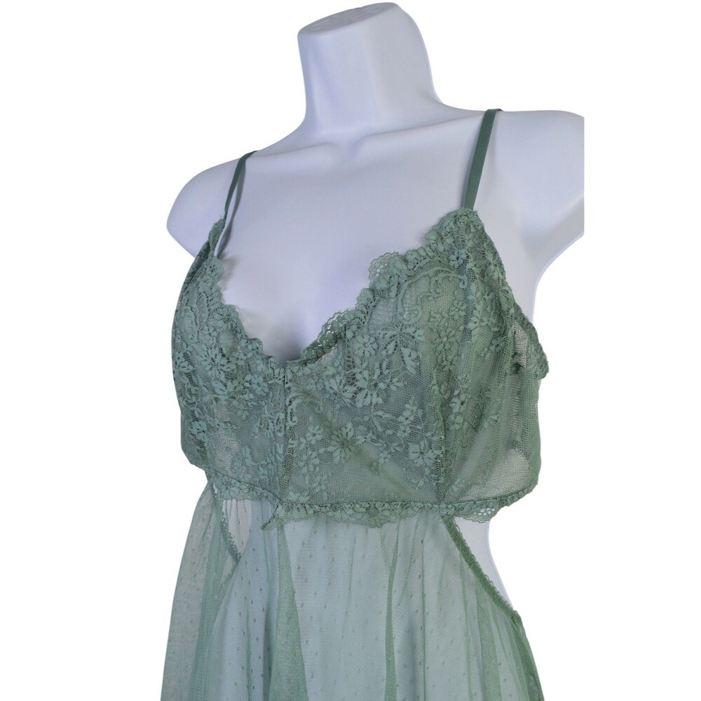 Victoria's Secret Babydoll Chemise Green Lace Mesh Lingerie Nightgown Sleepwear - Picture 6 of 13